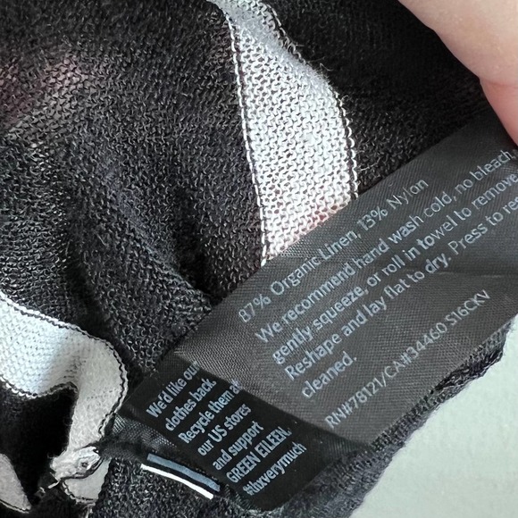 Eileen Fisher Black White Stripe Open Knit Linen Blend Relaxed Slouchy Sweater L - Picture 6 of 6